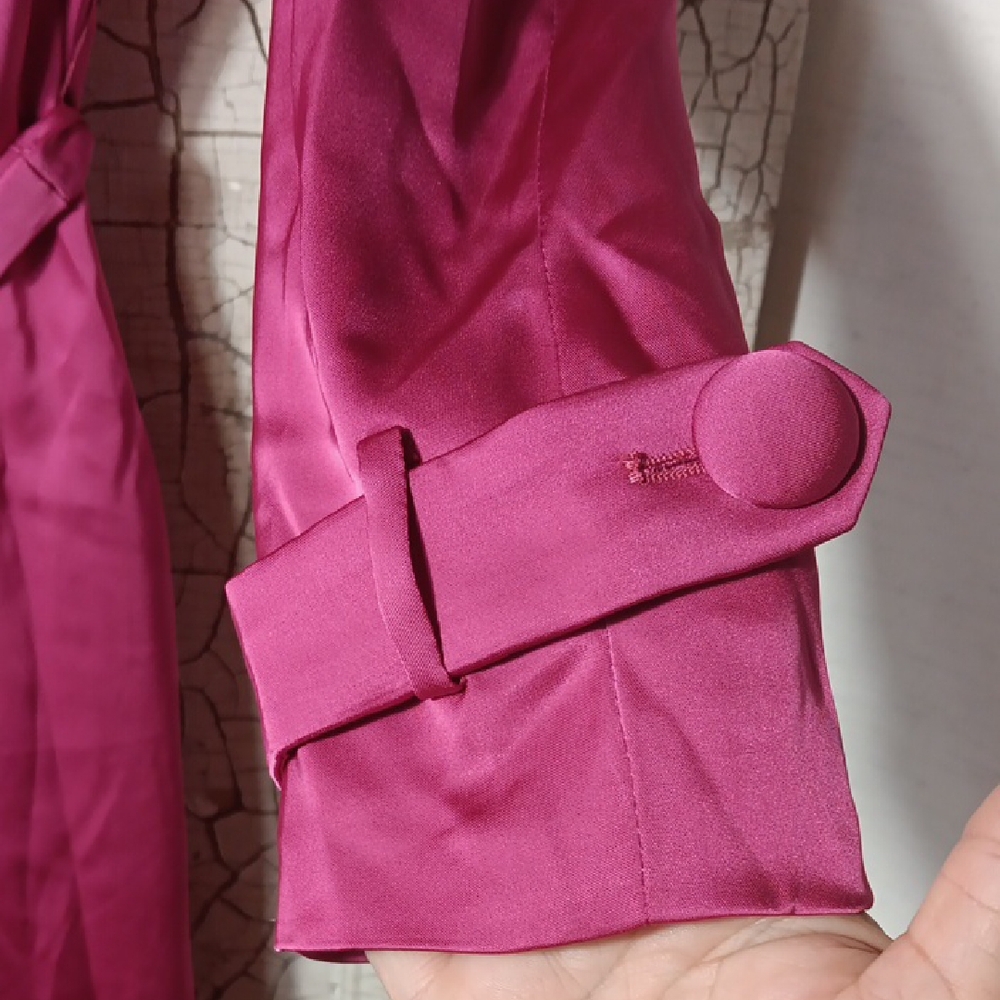 Vibrant Pink Trench Coat with Wrap Design and Tie Belt - Picture 6 of 10